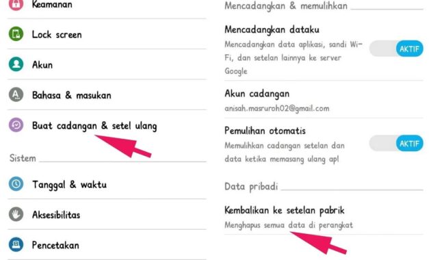 Kemudian pilih Reset Data Pabrik