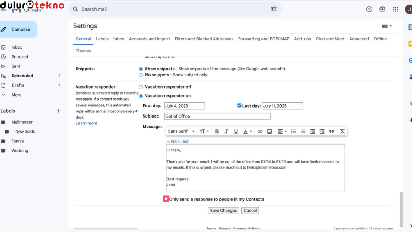 Cara Mudah Membalas Email Otomatis di Gmail