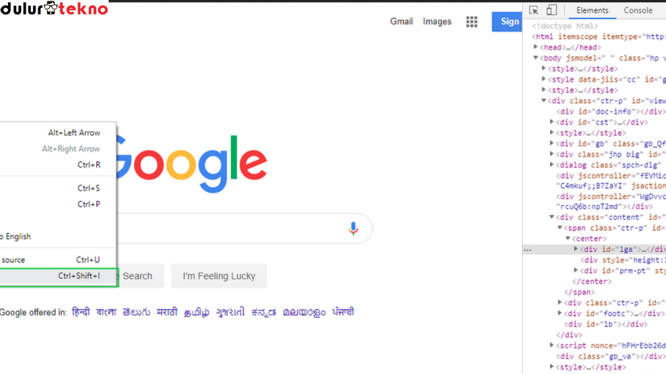 cara inspect element di Google Chrome