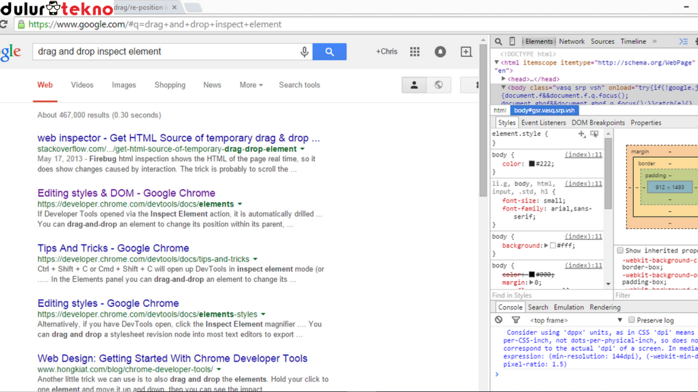 cara inspect element di Google Chrome