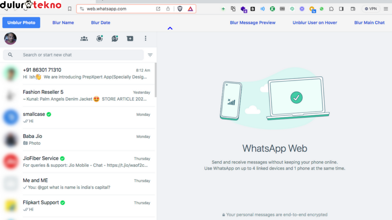 cara blur WhatsApp Web