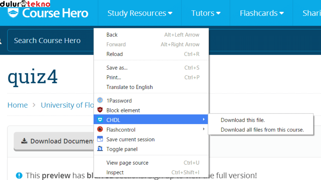 cara download dokumen di Course Hero